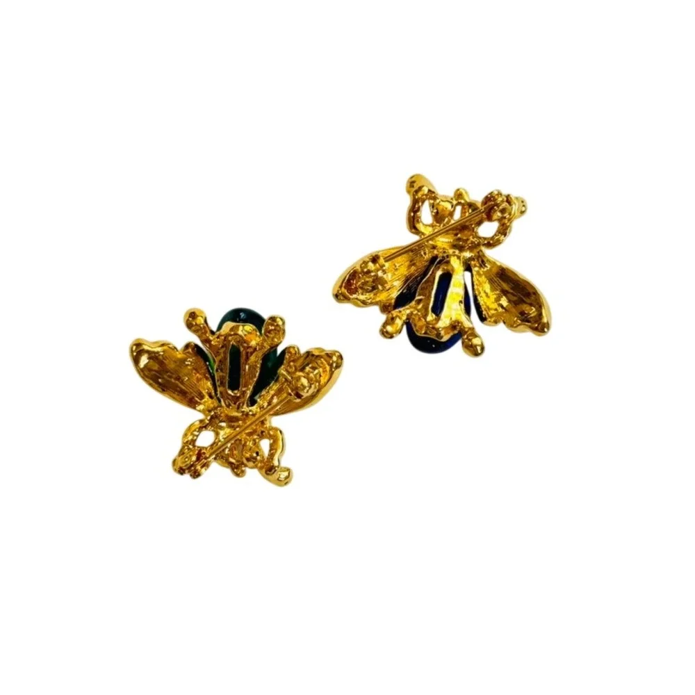 VTG Bumble Bee Jelly Belly Pin Brooch Set Lot of 2 Critters Crystal Rhinestone
